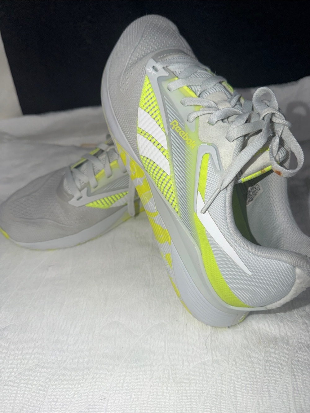 Reebok Women's Light Gray and Neon Yellow Athletic Running Shoes